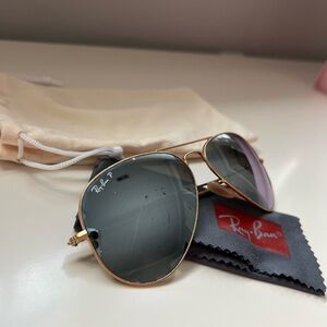 Ray-Ban Polarized Gold Frame Aviator Sunglasses with Blue Mirror Lenses